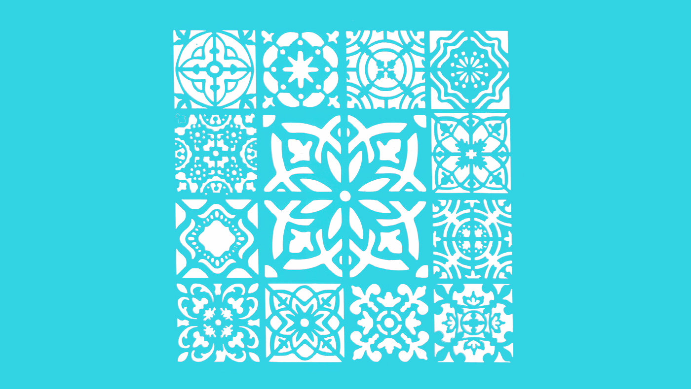 Stencil com motivos de azulejos