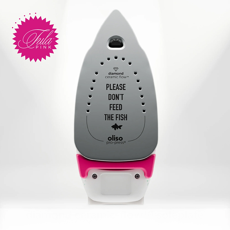 Sola Diamond Ceramic-Flow do ferro Oliso SmartIron ProPlus Tula Pink — superfície antiaderente com orifícios de vapor