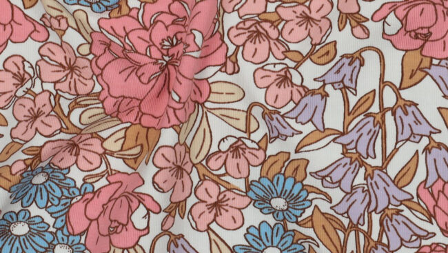 tecido jersey flores off white