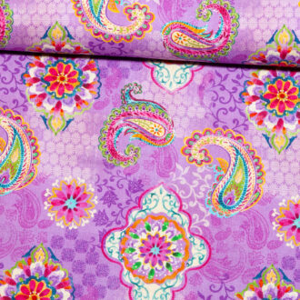 Tecido Petra Paisley with Medallion on Tonal Patchwork Lilac